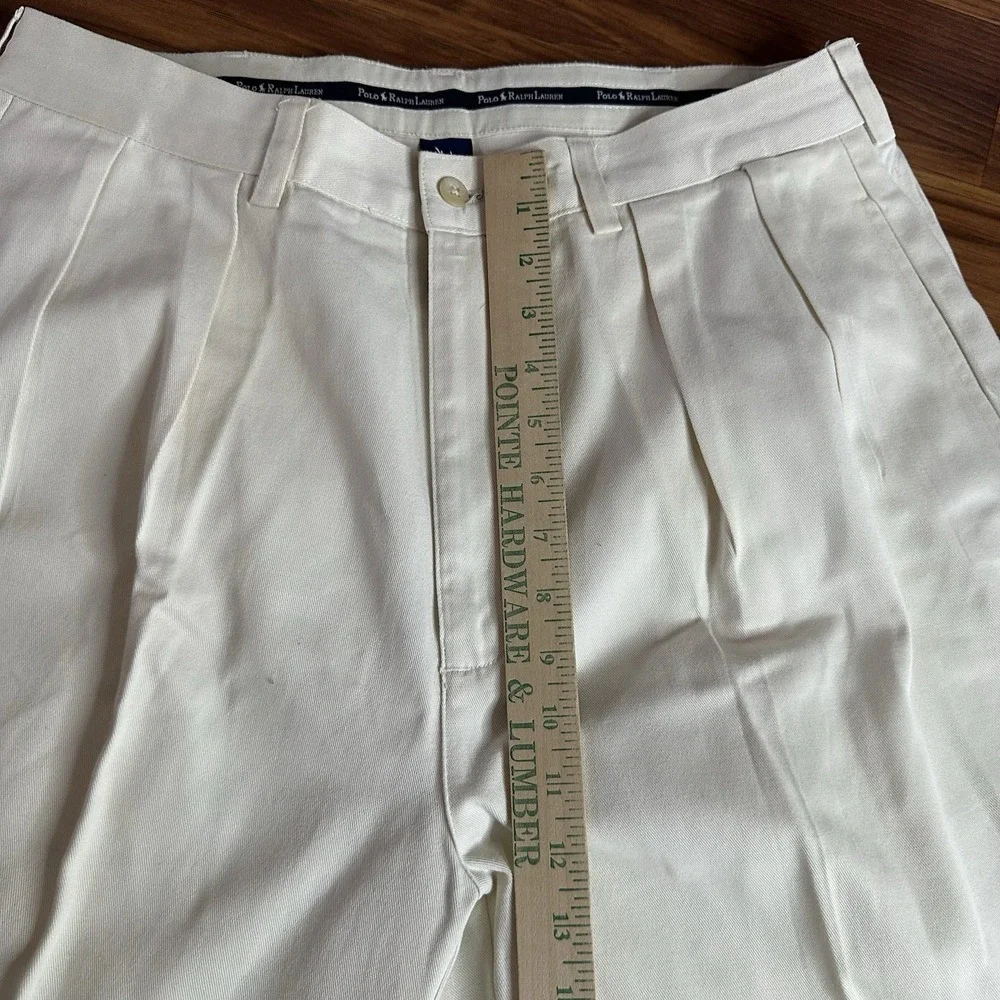 Vintage Polo Ralph Lauren Andrew Pants Mens 32x30 Ivory Khaki Double-Pleated